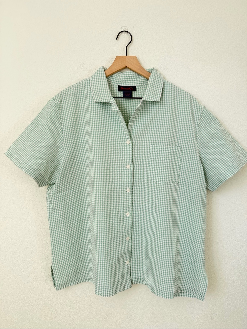 Denim&Co Mint Green Short-Sleeve Button-Up Shirt 1X 100% Cotton